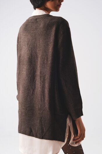 robe pull oversize à col rond marron 3