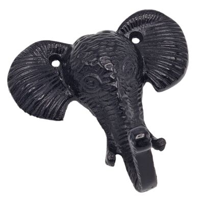 Gancio elefante - Appendiabiti - Metallo - Nero antico - Altezza 11,5 cm