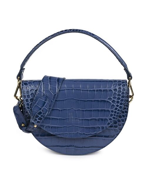 Saddle bag piel grabada en coco azul Leandra