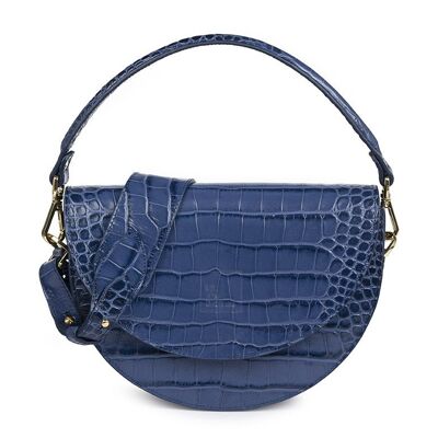 Borsa a sella in pelle goffrata in cocco blu Leandra