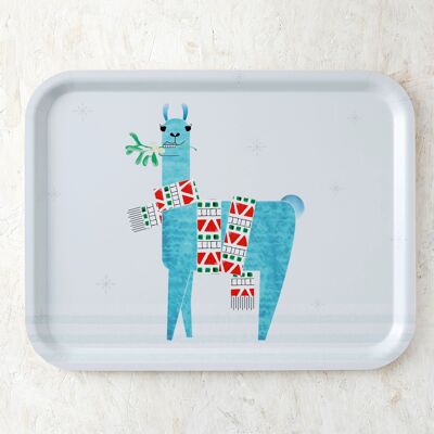 Mistletoe Llama Wooden Tray (Small)