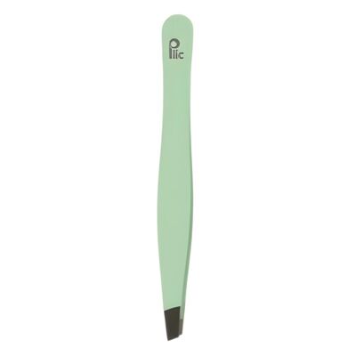 Tweezers with oblique tip green color 100% stainless