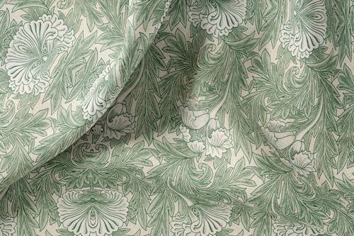 Linen Fabric By The Yard or Meter, Vintage Green Tulip Print Linen Fabric For Bedding, Curtains, Dresses, Clothing, Table Cloth & Pillow Covers