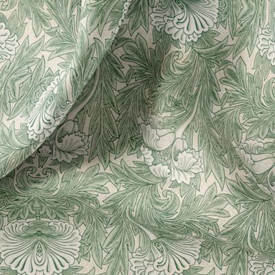 Tissu en lin au mètre ou au mètre, tissu en lin imprimé tulipe verte vintage pour la literie, les rideaux, les robes, les vêtements, les nappes et les taies d'oreiller