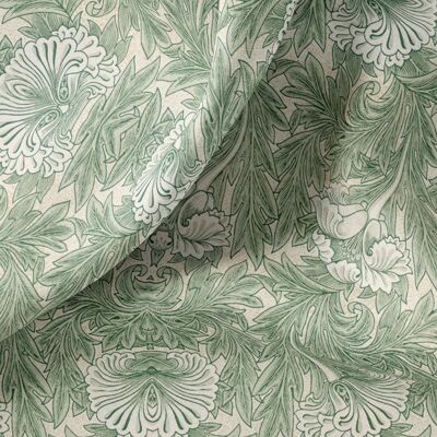 Tessuto di lino tagliato a misura o metro, tessuto di lino stampa tulipano verde vintage per biancheria da letto, tende, abiti, abbigliamento, tovaglia e fodere per cuscini