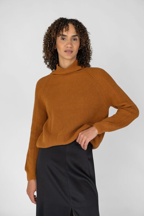 Rollkragenpullover aus Bio-Baumwolle dark honey