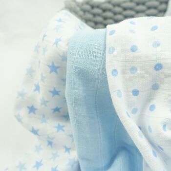 MuslinZ 6pk 100 % coton carrés de mousseline étoiles bleu pâle 5