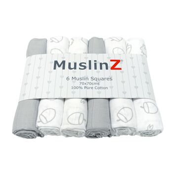 MuslinZ 6pk 100% coton carrés de mousseline imprimé bois 1