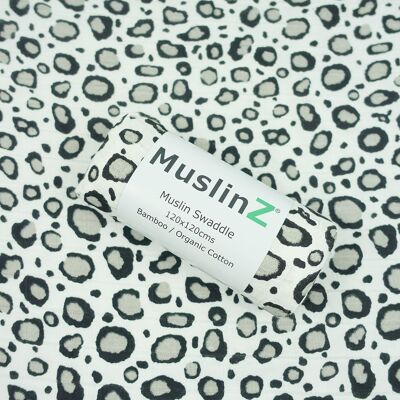 MuslinZ 1pz Coperta Swaddle in bambù/cotone organico con stampa leopardata