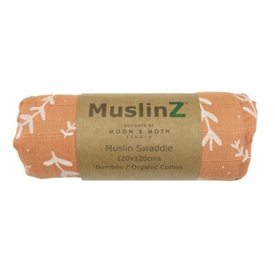 MuslinZ 1pk Couverture d'emmaillotage en bambou/coton biologique imprimé feuille de laurier