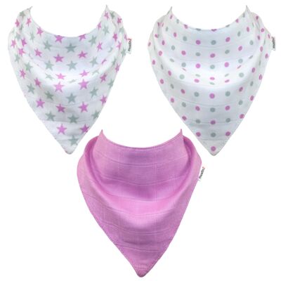 MuslinZ 3pk 100% Cotton Dribble Bibs Violet Stars