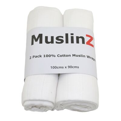 MuslinZ 2pk 100% Cotton Swaddle Blanket White