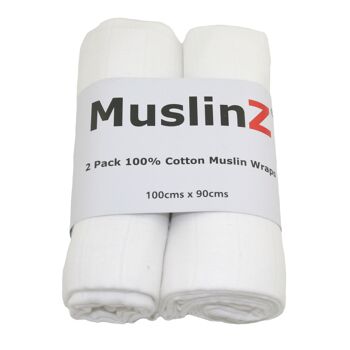 Couverture à langer 100% coton MuslinZ 2pk Blanc 1