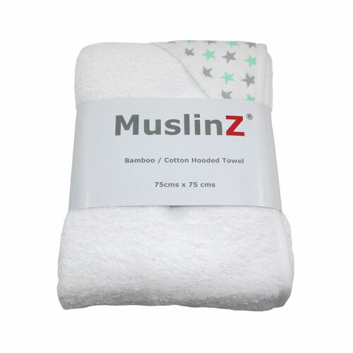 MuslinZ Muslin Hooded Bamboo/Cotton Terry Towel White / Mint Star Print