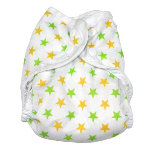 MuslinZ Washable Nappy Wrap Cover Size 1 Yellow/Green Star