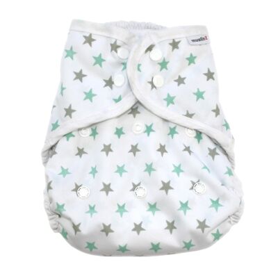 Couvre-couches lavable MuslinZ taille 2 Mint / Grey Stars