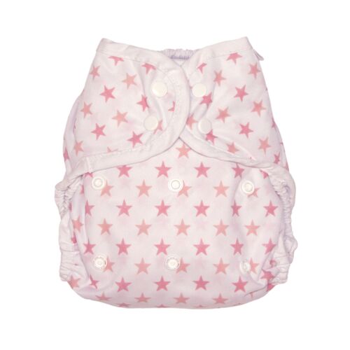 MuslinZ Washable Nappy Wrap Cover Size 2 Pale Pink Star