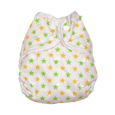 MuslinZ Washable Nappy Wrap Cover Size 2 Yellow/Green Star
