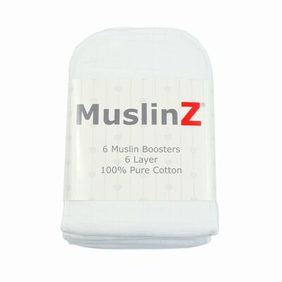 MuslinZ Boosters de 100% algodón, paquete de 6, blanco
