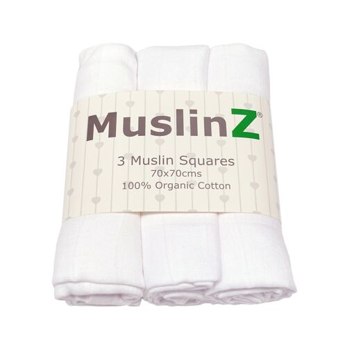 MuslinZ 3pk 100% Organic Cotton Muslin Squares White