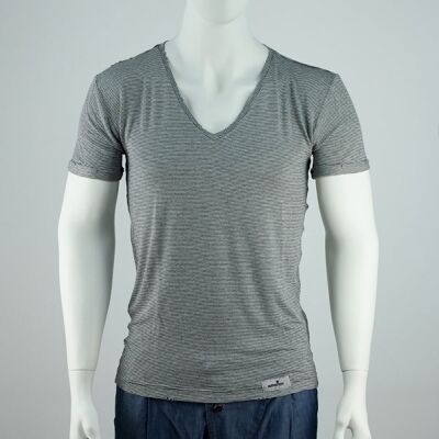 V-neck T-Shirt dunkel gestreift | PUTTMEISTER