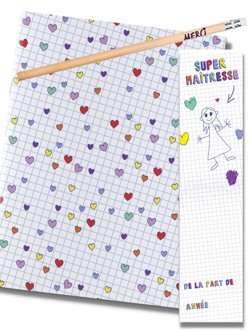 Kit Maîtresse | cahier, crayon et marque-page Super-Maîtresse