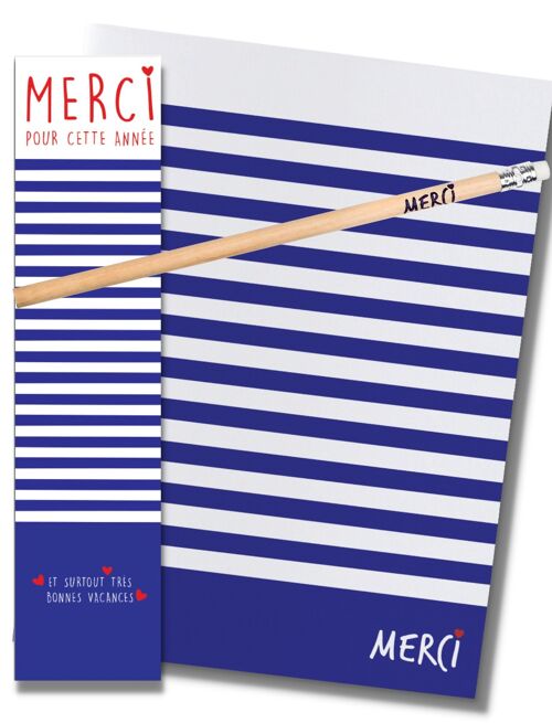 Kit Merci Marinière | cahier, crayon et marque-page