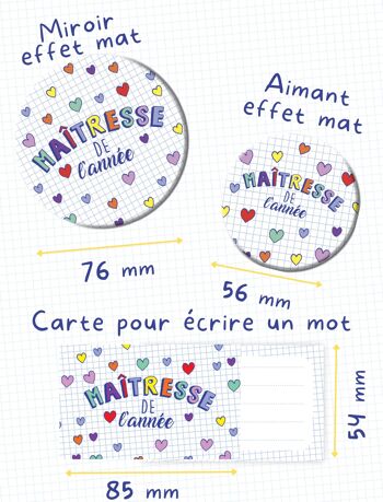 Kit Cadeau Maîtresse de l'année | Pack Carte + Miroir + Aimant Maîtresse de l'année cœurs  | Cadeau Maîtresse 3