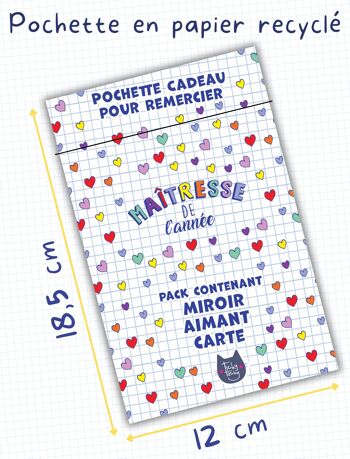 Kit Cadeau Maîtresse de l'année | Pack Carte + Miroir + Aimant Maîtresse de l'année cœurs  | Cadeau Maîtresse 4