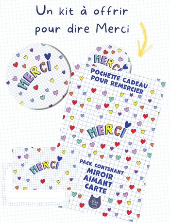 Kit Cadeau Merci Coeurs | Pack Carte + Miroir + Aimant Version Cœurs  | Cadeau pour la maîtresse, la nounou… 2
