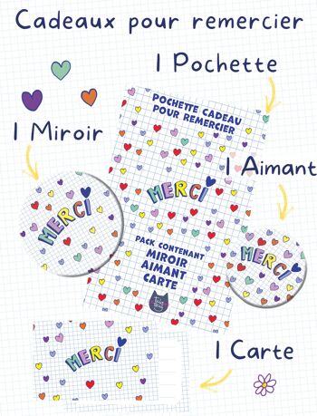 Kit Cadeau Merci Coeurs | Pack Carte + Miroir + Aimant Version Cœurs  | Cadeau pour la maîtresse, la nounou… 5