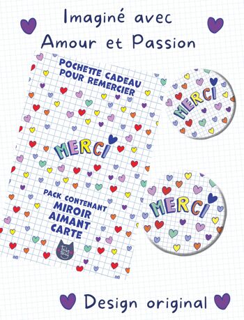 Kit Cadeau Merci Coeurs | Pack Carte + Miroir + Aimant Version Cœurs  | Cadeau pour la maîtresse, la nounou… 6