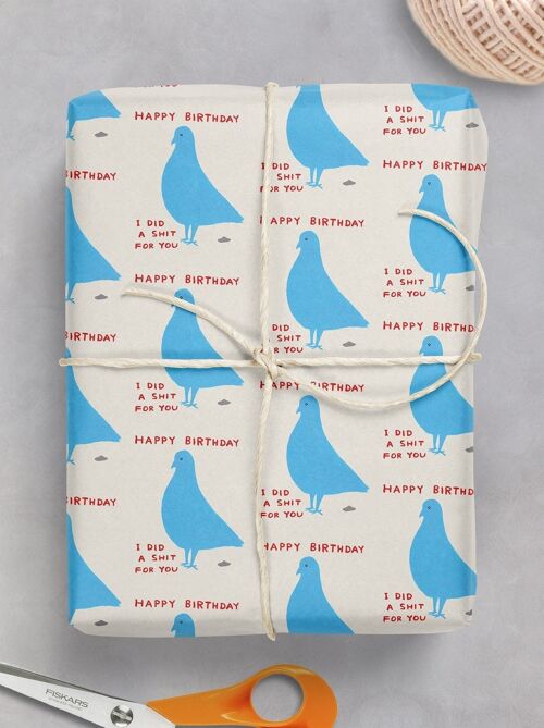 Giftwrap - Funny Wrapping Paper Pigeon Shit **Pack of 2 Sheets Folded**