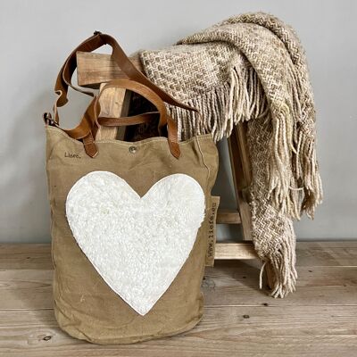 Bucket bag teddy cotton heart
