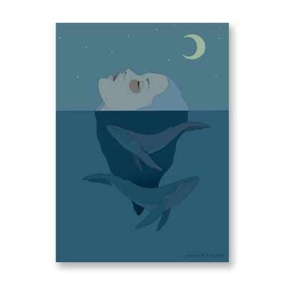 Baleines nocturnes - Affiche d'art | Carte de voeux