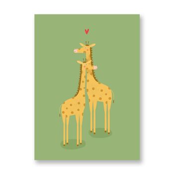 Girafes amoureuses - Affiche d'art | Carte de voeux 1