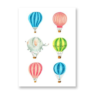 Mongolfiere ed elefante - Póster artístico | Biglietto de Auguri