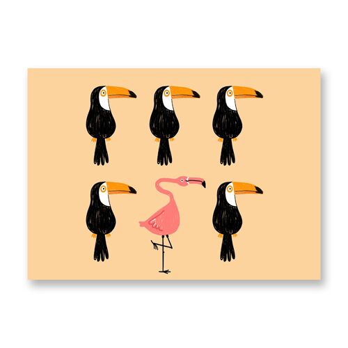 Toucans and flamingo - Art Poster | Greeting Card