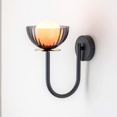 Charcoal Grey Ribbed Bowl Wall Light