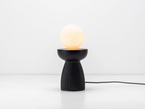 Charcoal Grey Ribbed Ceramic Table Lamp