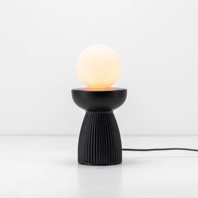 Charcoal Grey Ribbed Ceramic Table Lamp