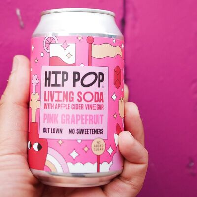 Hip Pop Apple Cider Vinegar (ACV) Soda - Pink Grapefruit - Probiotic & Prebiotic 24 x 330 ml