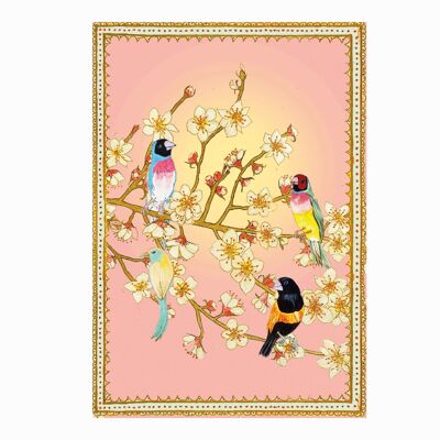 Tarjeta de pájaros de flor de cerezo