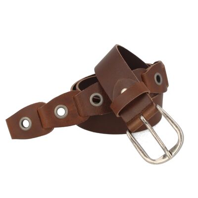Belt Woman Leather Braided Eyelets Country Western Brown