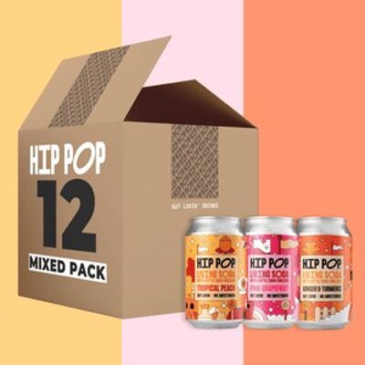 Hip Pop Living Soda – Mixed Case of Mind Blowing Vegan Flavours – 12 x 330ml Living Soda Non-Alcoholic Drink