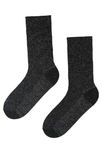 Chaussettes noires pailletées ALPAGA LAINE 2
