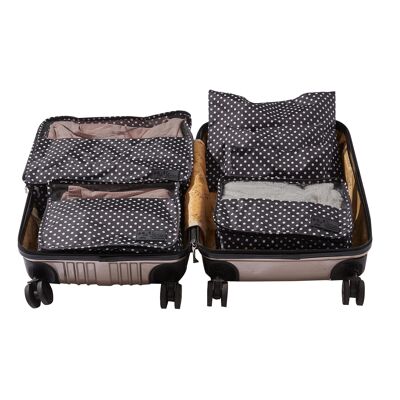 Periea Set of 6 Packing Cubes – Black with White Polka Dots Travel Organiser