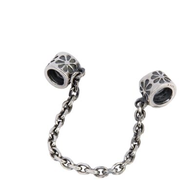 Safety chain clasp in Sterling Silver 925 mm Flower valid for all brands polished by hand is 7x1 cms - mod SB-103