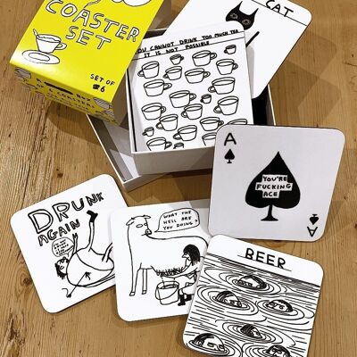 Coasters (Gift Boxed) - Funny Set of Coasters - Pack of 6 Mixed Designs (Set 1)