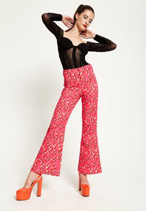 HOUSE OF HOLLAND PINK FLAME CLASHING COLOURS SUIT FLARED TROUSERS